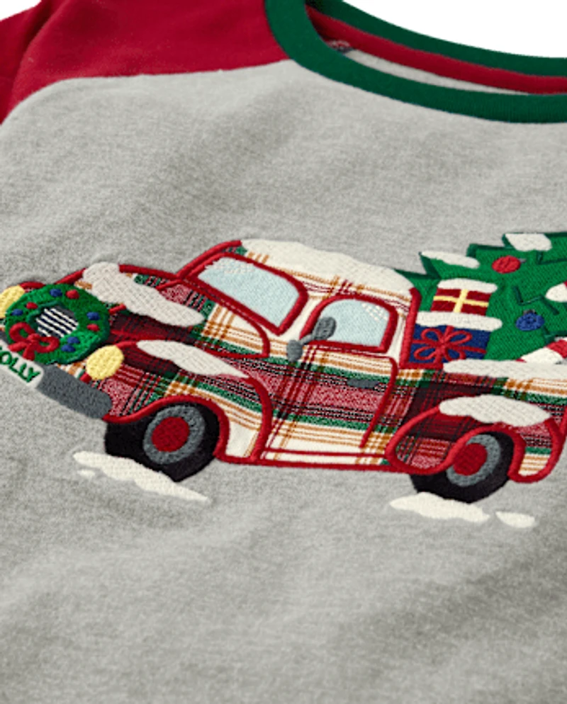Boys Plaid Truck Raglan Top - Holiday Express