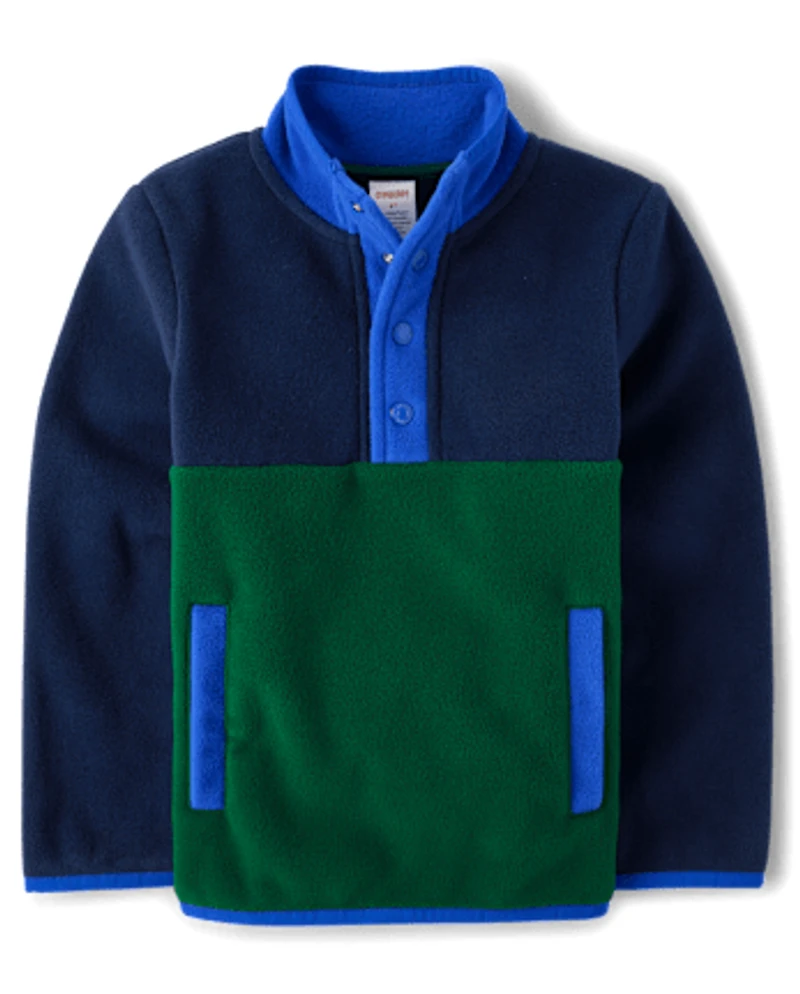 Boys Colorblock Half Button Microfleece Pullover - Little Essentials