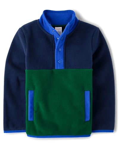 Boys Colorblock Half Button Microfleece Pullover - Little Essentials