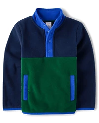 Boys Colorblock Half Button Microfleece Pullover - Little Essentials
