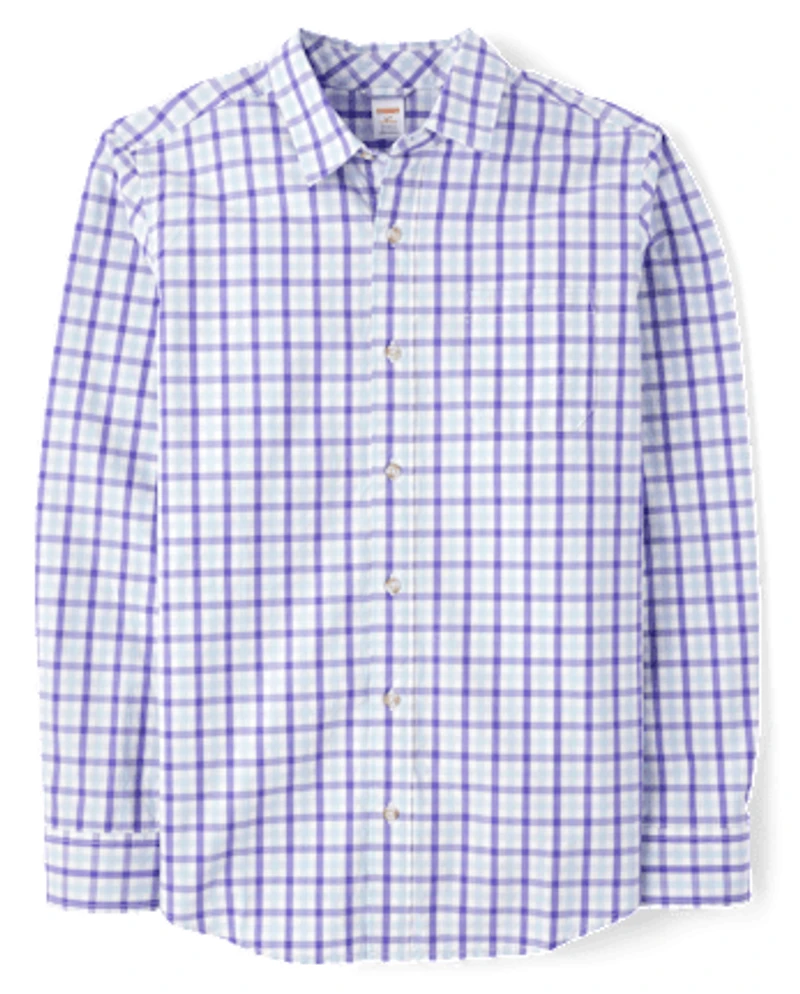 Mens Dad And Me Plaid Poplin Button Up Shirt - Lavender Fields