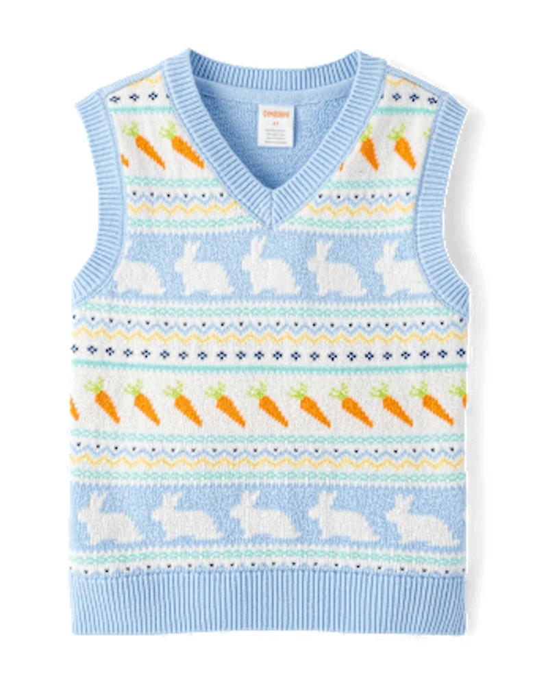 Boys Bunny Fairisle Sweater Vest - Garden Party