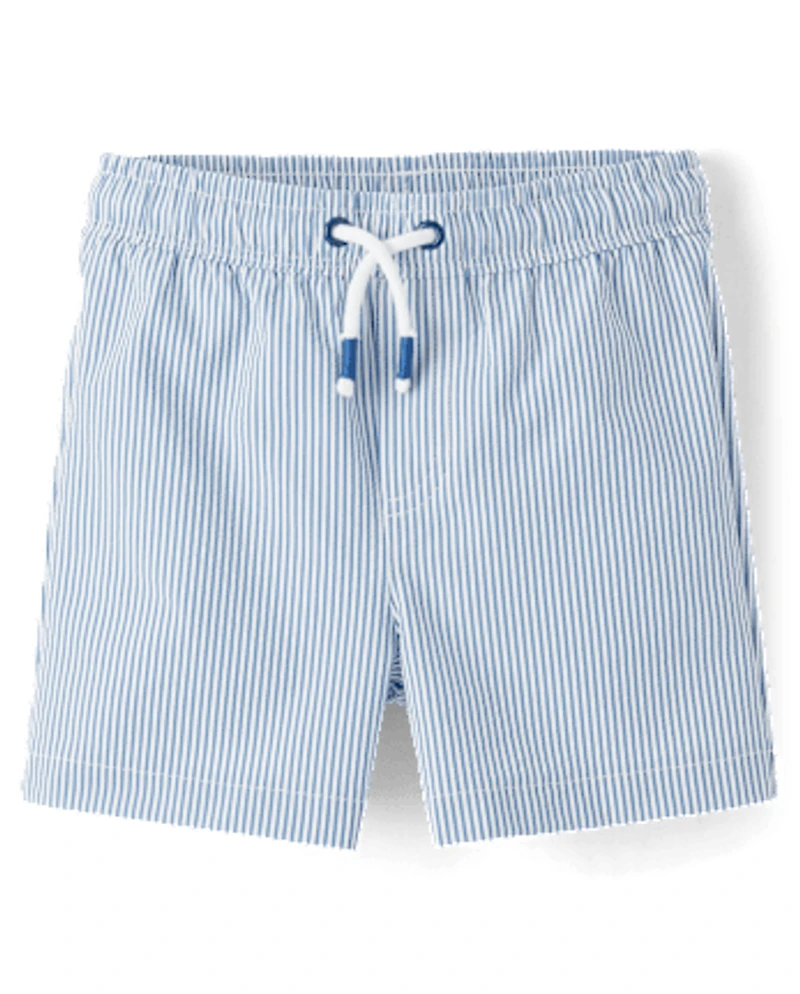 Boys Seersucker Swim Trunks