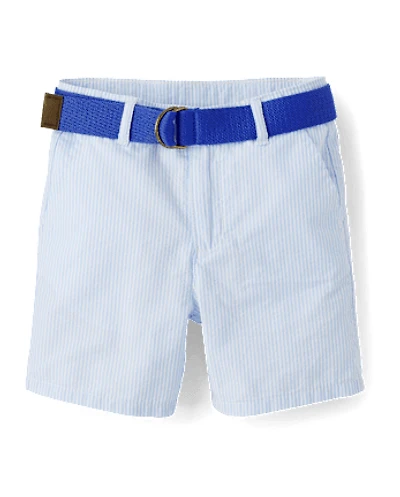 Boys Belted Seersucker Shorts - Garden Party