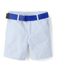 Boys Belted Seersucker Shorts - Garden Party