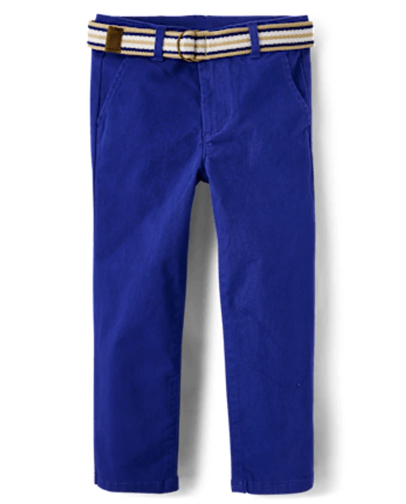 Boys Belted Chino Pants - Blue Belle