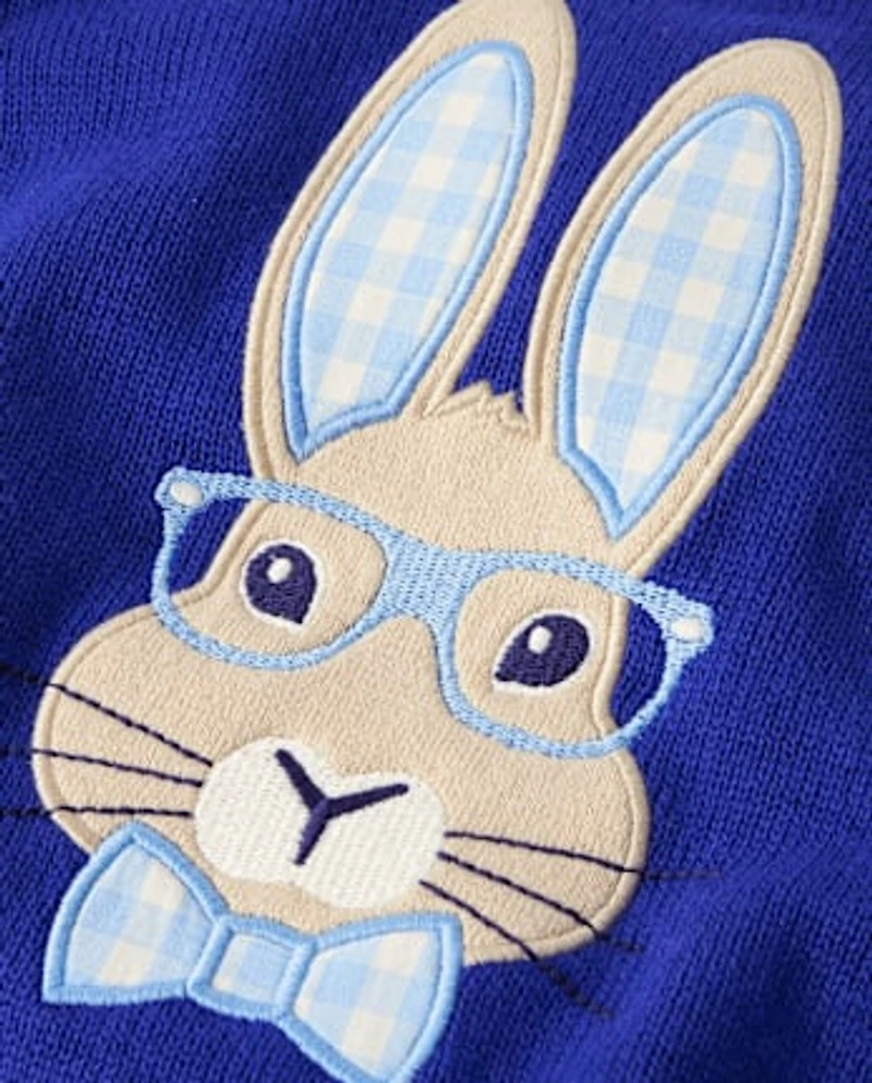Boys Embroidered Bunny Sweater - Blue Belle