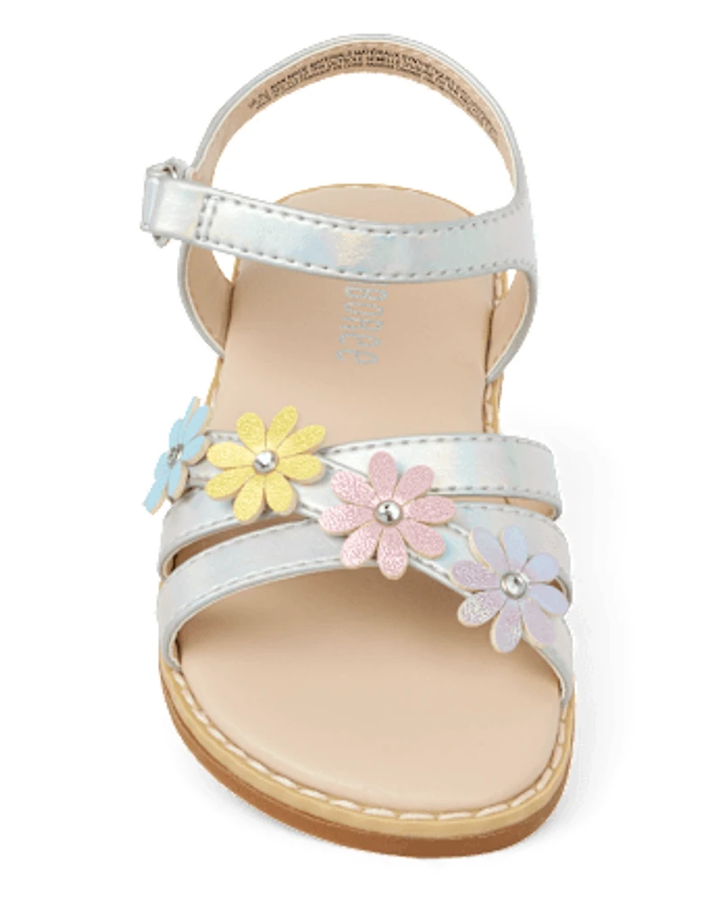 Girls Iridescent Flower Sandals - Little Essentials