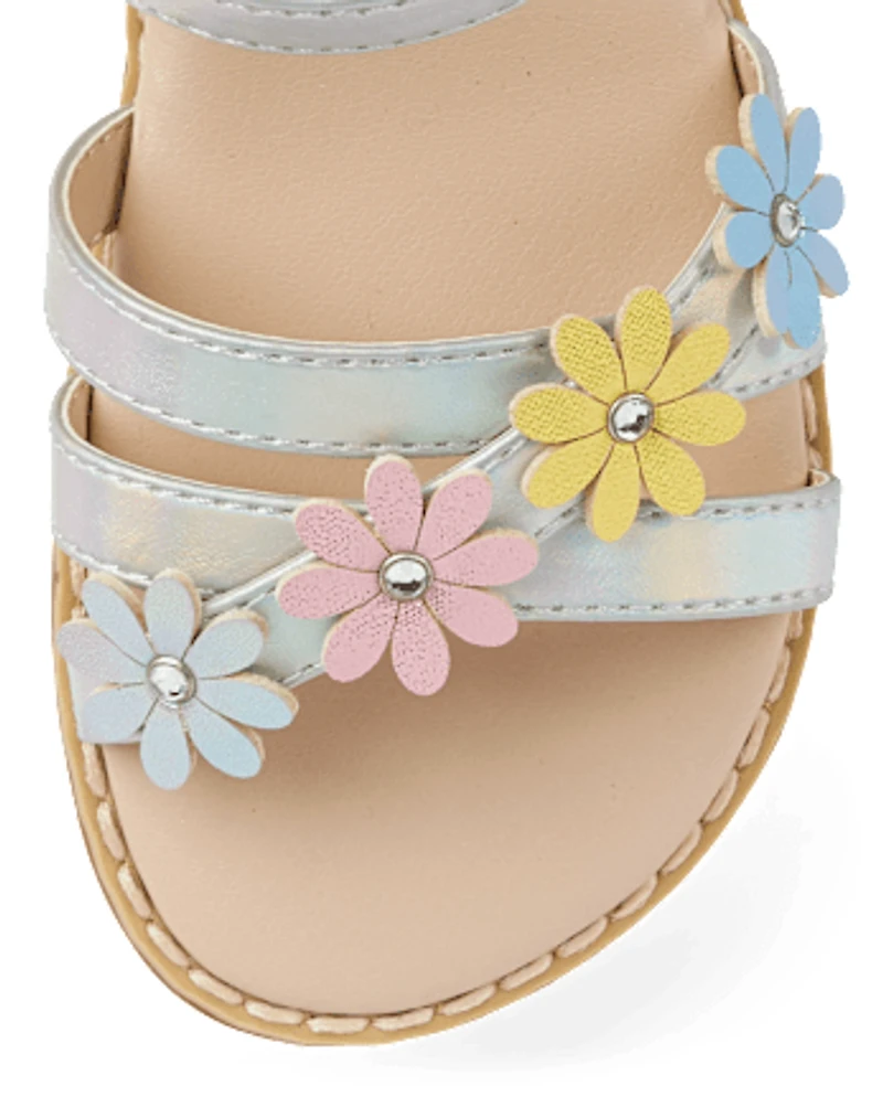 Girls Iridescent Flower Sandals - Little Essentials