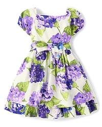 Girls Mommy And Me Floral Bow Fit Flare Dress - Lavender Fields