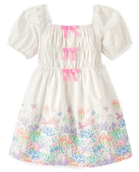 Girls Floral Bunny Bow Dress - Garden Party