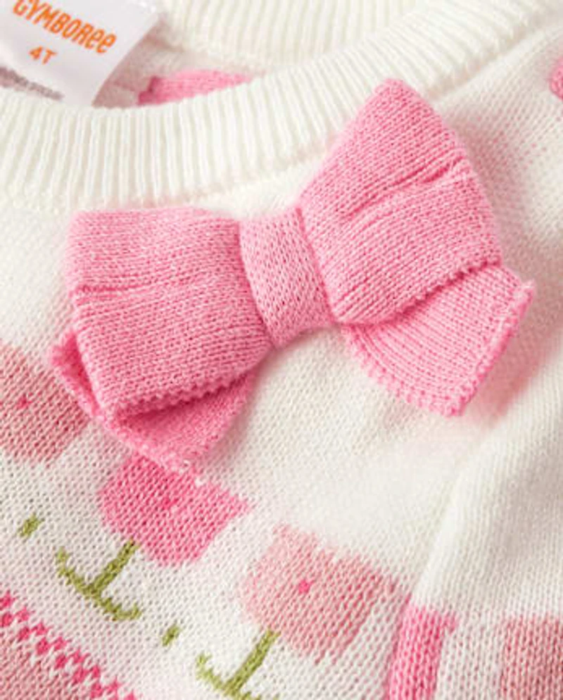 Robe pull à basque en jacquard fleuri pour fille - Blushing Blooms