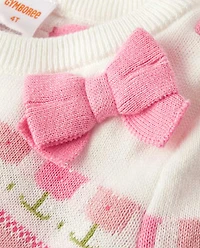 Robe pull à basque en jacquard fleuri pour fille - Blushing Blooms