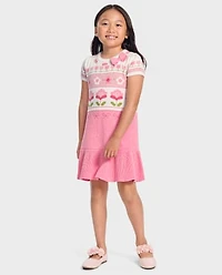 Robe pull à basque en jacquard fleuri pour fille - Blushing Blooms
