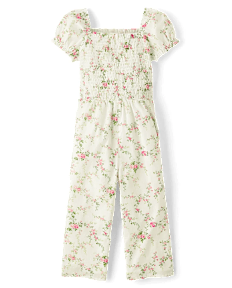 Combinaison fleurie à smocks pour fille - Blushing Blooms