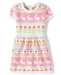Girls Bunny Fairisle Sweater Dress - Garden Party