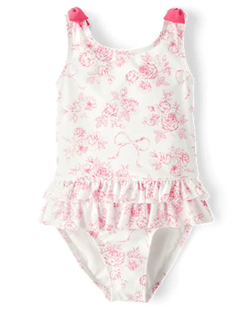 Girls Floral Bow One Piece Swimsuit - Swim