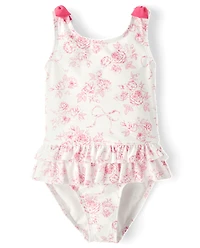 Girls Floral Bow One Piece Swimsuit - Swim