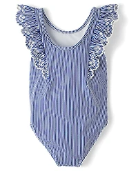 Girls Eyelet Striped One Piece Swimsuit - Swim