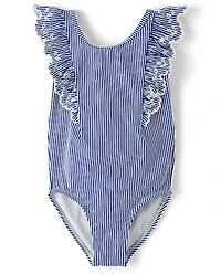 Girls Eyelet Striped One Piece Swimsuit - Swim