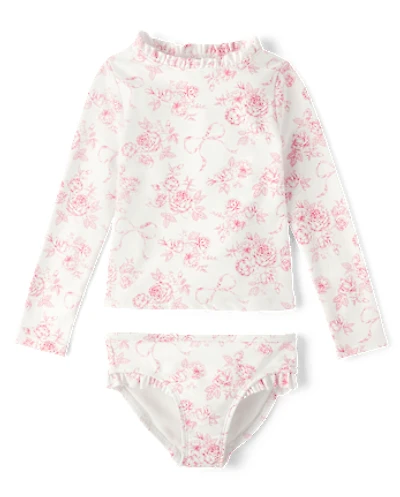 Girls Floral Rashguard Swimsuit - Swim