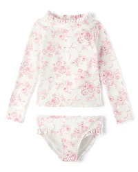 Girls Floral Rashguard Swimsuit - Swim