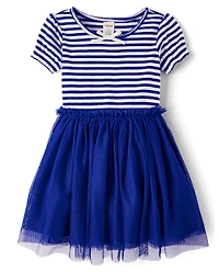 Girls Striped Fit And Flare Dress