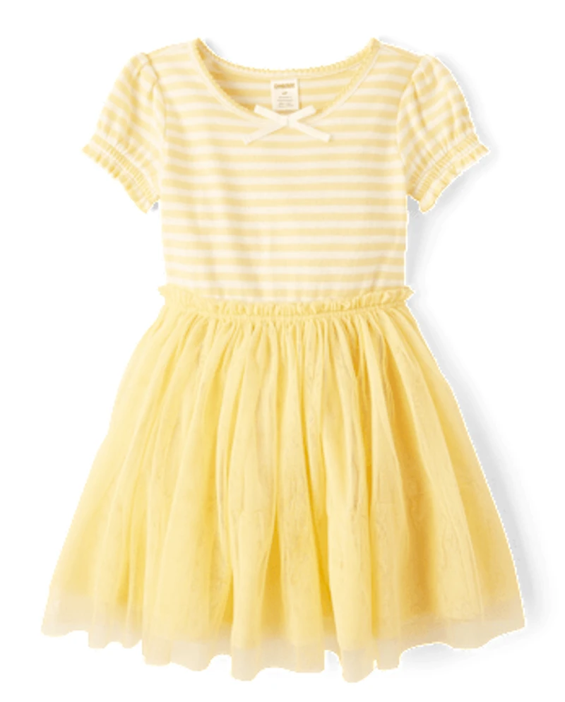 Girls Striped Fit And Flare Dress