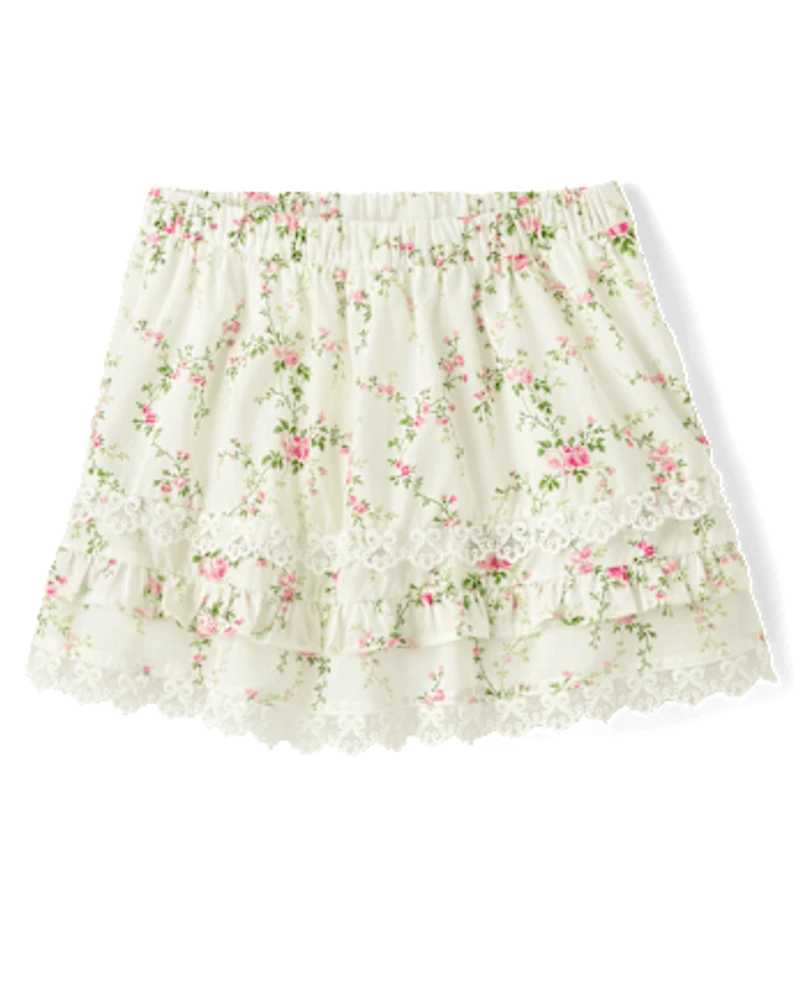 Jupe-short à volants et fleurs pour fille - Blushing Blooms
