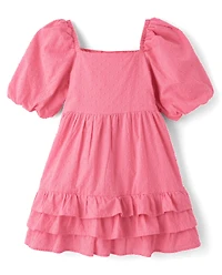 Girls Bow Ruffle Dress - Blushing Blooms