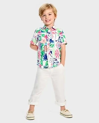 Boys Dad And Me Vacation Linen-Blend Button Up Shirt - Italian Riviera