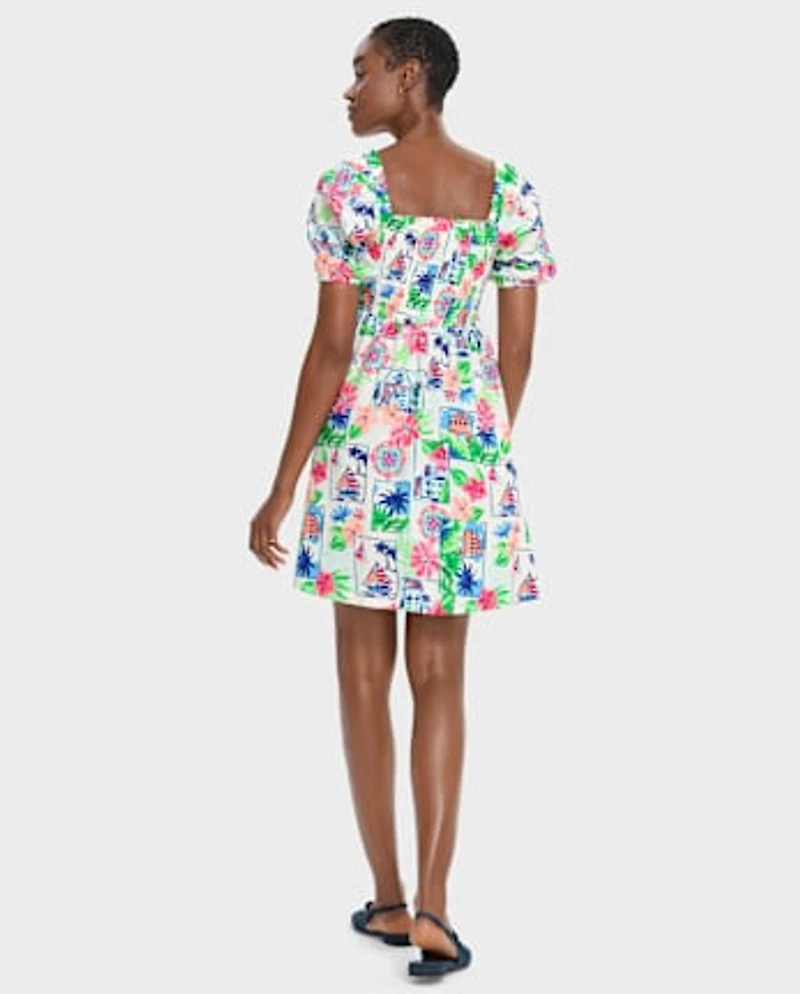 Womens Mommy And Me Vacation Linen-Blend Smocked Dress - Italian Riviera