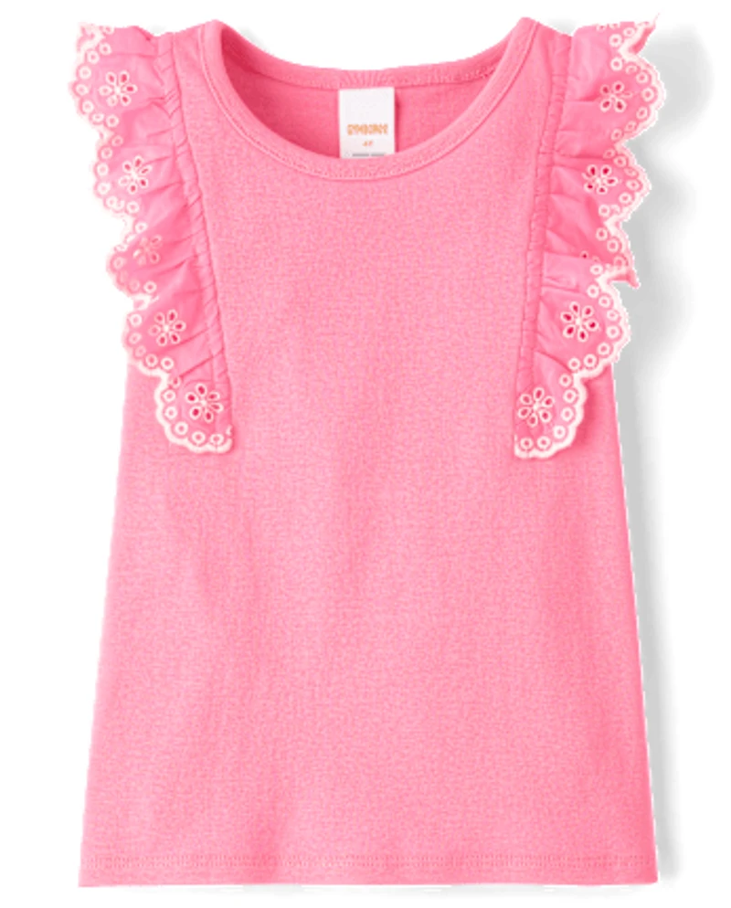 Girls Eyelet Flutter Top