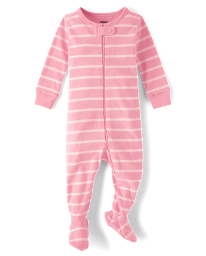 Baby Striped Snug Fit Cotton Footed One Piece Pajamas - Gymmies