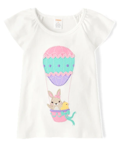 Girls Embroidered Bunny Top - Garden Party