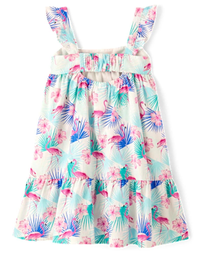 Girls Flamingo Tiered Dress - Swim
