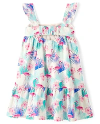 Girls Flamingo Tiered Dress - Swim
