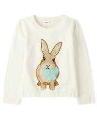 Girls Embroidered Bunny Sweater - Spring Celebrations