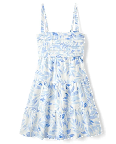 Womens Mommy And Me Palm Linen-Blend Tiered Dress