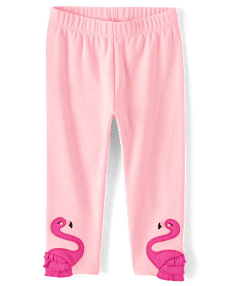 Girls Flamingo Capri Leggings - Seaside Palms