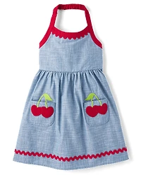 Girls Embroidered Cherry Halter Dress - Sweet Summer