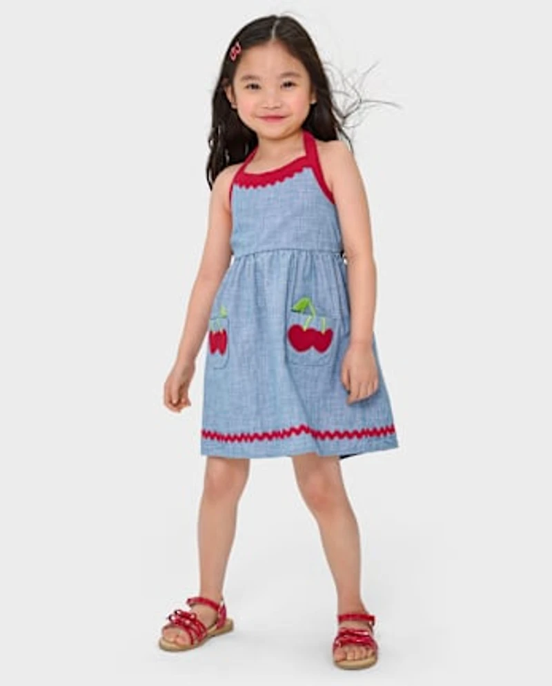 Robe dos nu brodée cerises pour fille - Sweet Summer