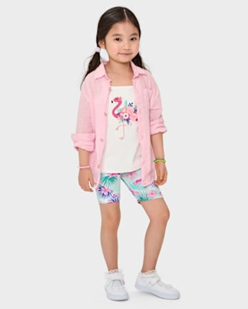 Haut à volants motif flamant rose pour fille - Seaside Palms