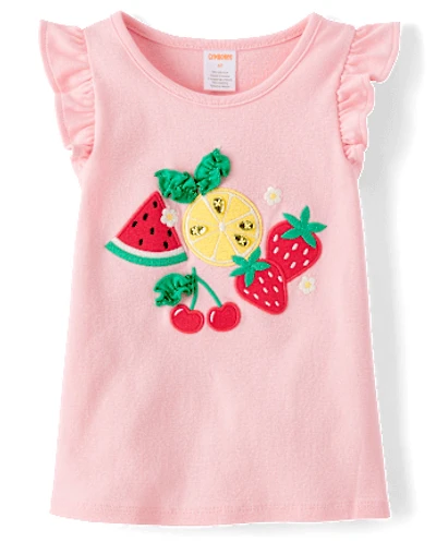 Girls Embroidered Graphic Ruffle Top