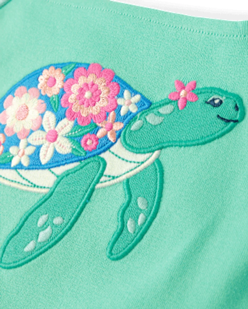 Haut tortue brodé pour fille - Palmiers en bord de mer