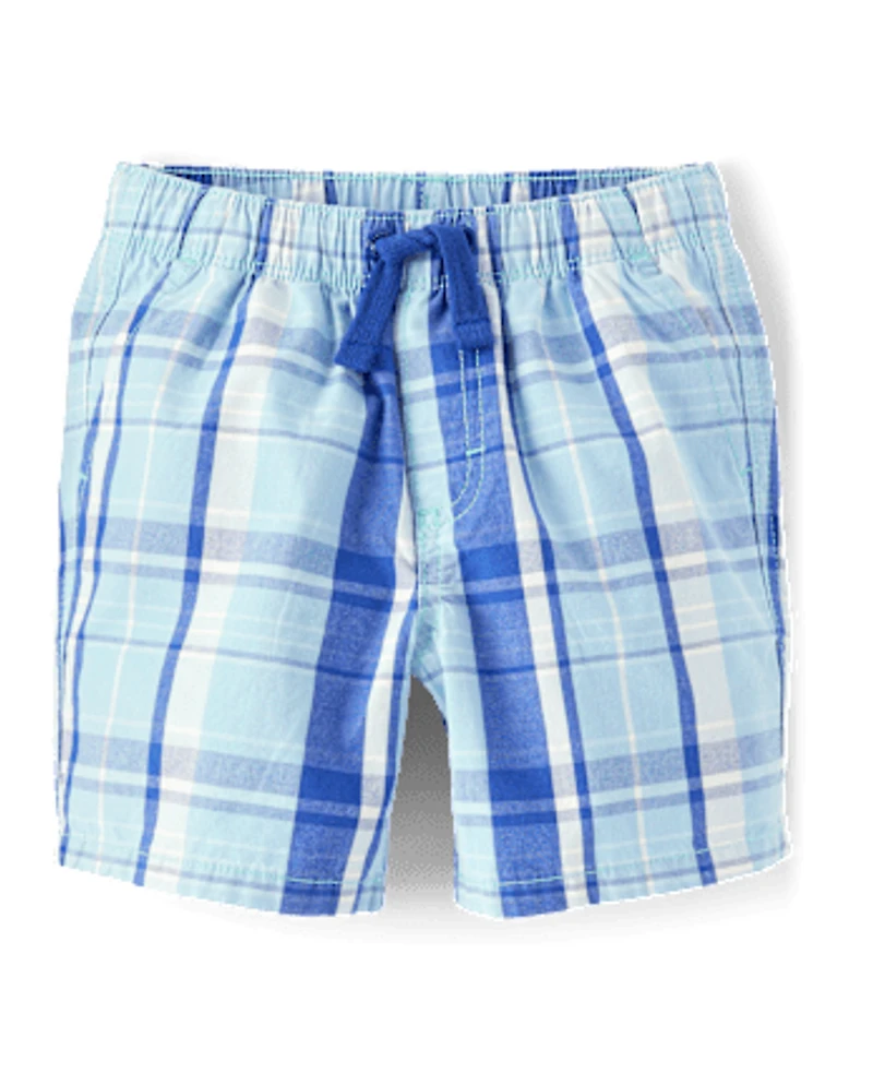 Boys Plaid Pull On Shorts - Sweet Summer
