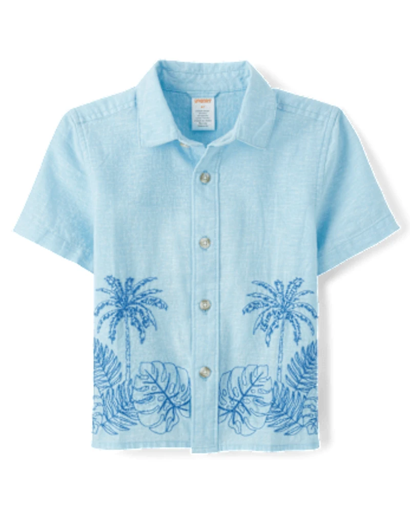 Chemise boutonnée brodée en lin mélangé pour enfant