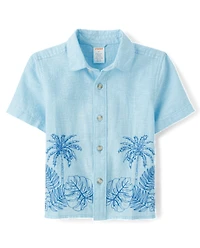 Chemise boutonnée brodée en lin mélangé pour enfant
