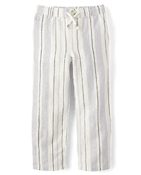 Kids Striped Roll Cuff Linen-Blend Pull On Pants