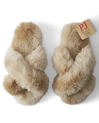Womens Faux Fur Criss Cross Slippers